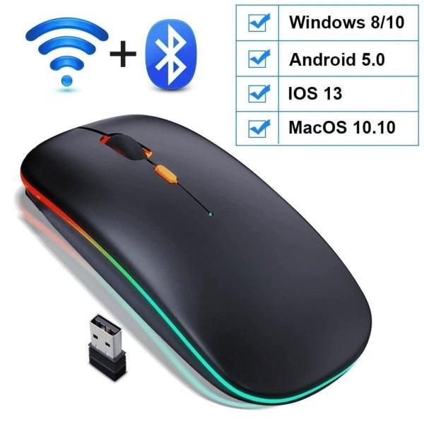 Rechargeable LED Bluetooth 5.1/2.4G Wireless Mouse, Silent, 800/1200/1600 DPI, USB-C